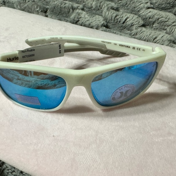 Hurley Ventura Floating Wrap Sunglasses White Frame & Blue Mirror Polarized Lens - Picture 8 of 12